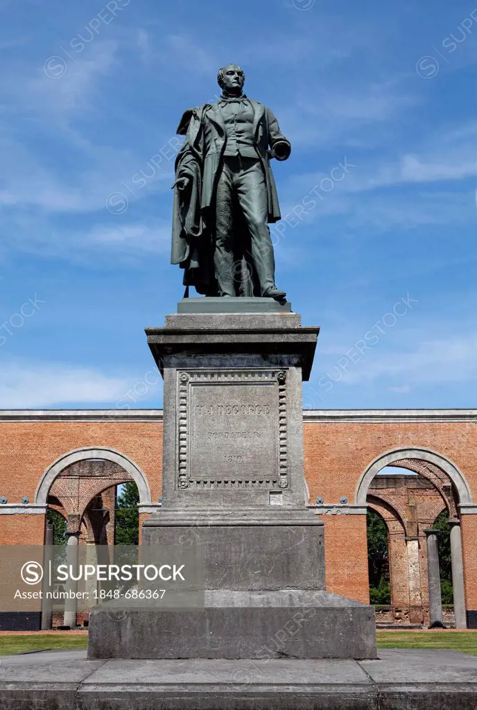 Statue of mine owner and founder Henri de Gorge, Le Grand Hornu, monument of the Industrial Age, founded 1810, Hornu, Province of Hainaut, Wallonia or...
