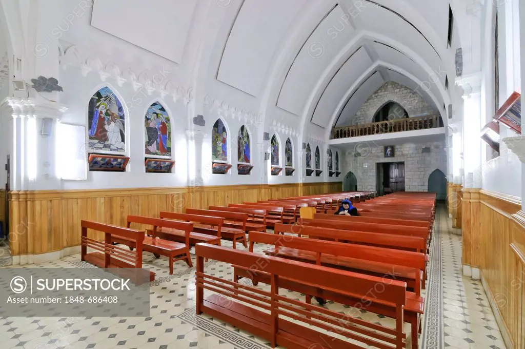 Interior and altar, famous French Church, Nha tho da Sa Pa, Thi tran Sapa, Sapa or Sa Pa, Lao Cai province, northern Vietnam, Vietnam, Southeast Asia,...