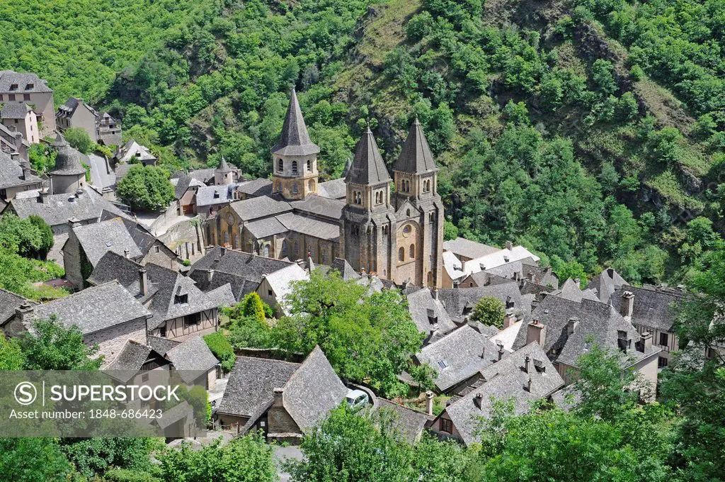 Abbataille Sainte Foy abbey church, Via Podiensis or Chemin de St-Jacques or French Way of St. James, UNESCO World Heritage Site, Conques pilgrimage s...
