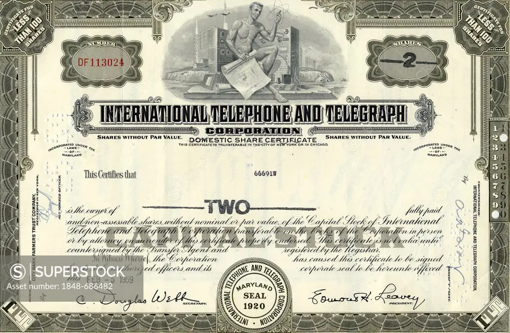 Historical share of International Telephone and Telegraph Corporation, USA, 1959