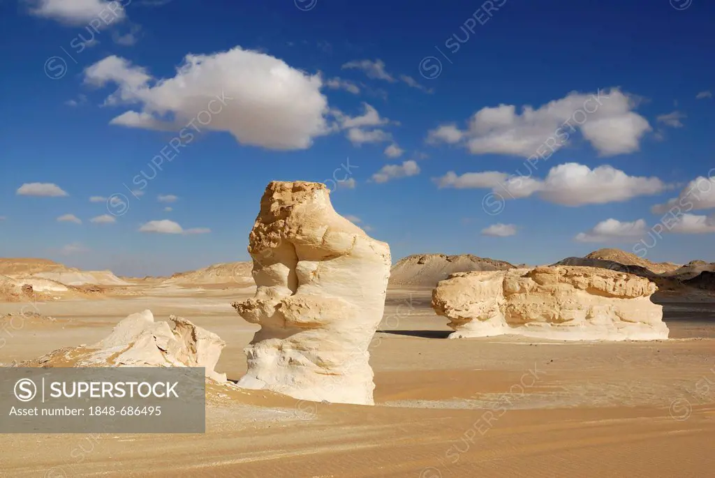 Limestone rock formations, White Desert, Farafra depression, Western Desert, Egypt, Africa