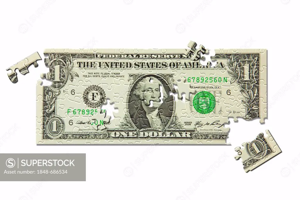 Decaying dollar bill, symbolic image for a weak dollar