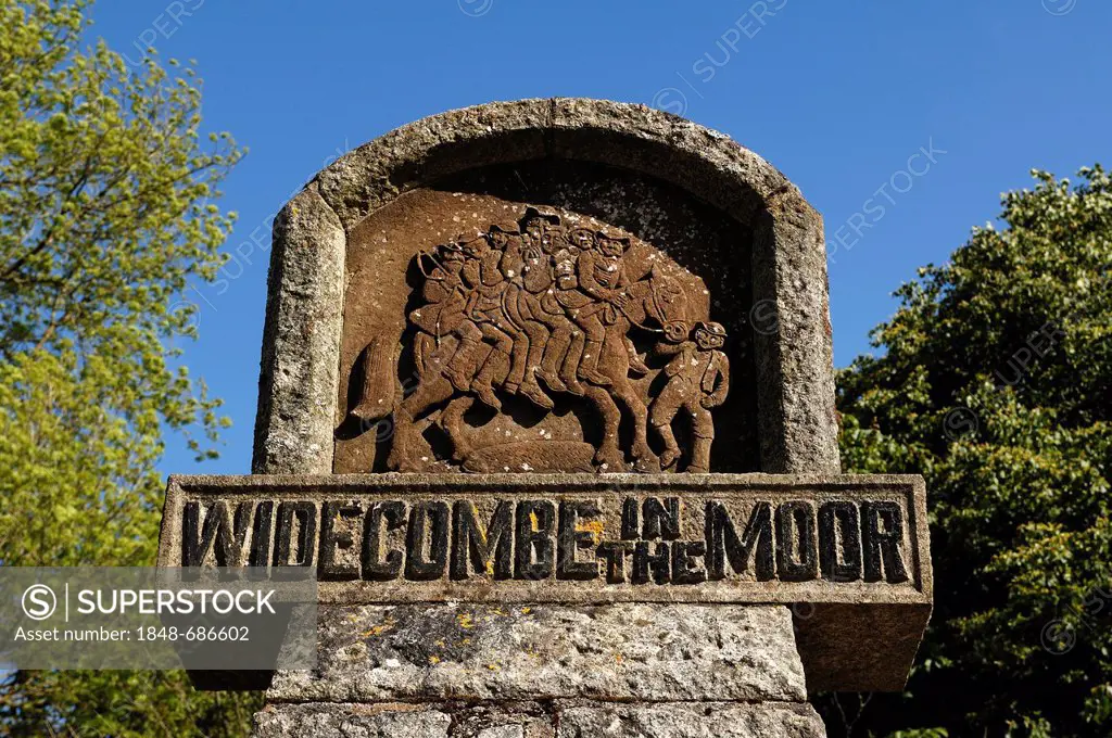 Widecombe Fair monument, dedicated in 1948, Widecombe-in-the-Moor, Dartmoor National Park, Devon, England, United Kingdom, Europe