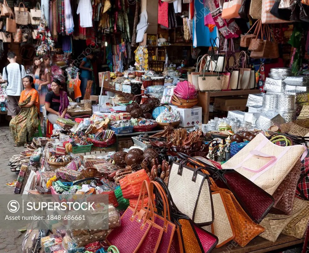 Typical range of goods at a market stall, Ubud, central Bali, Bali, Indonesia, Southeast Asia, Asia