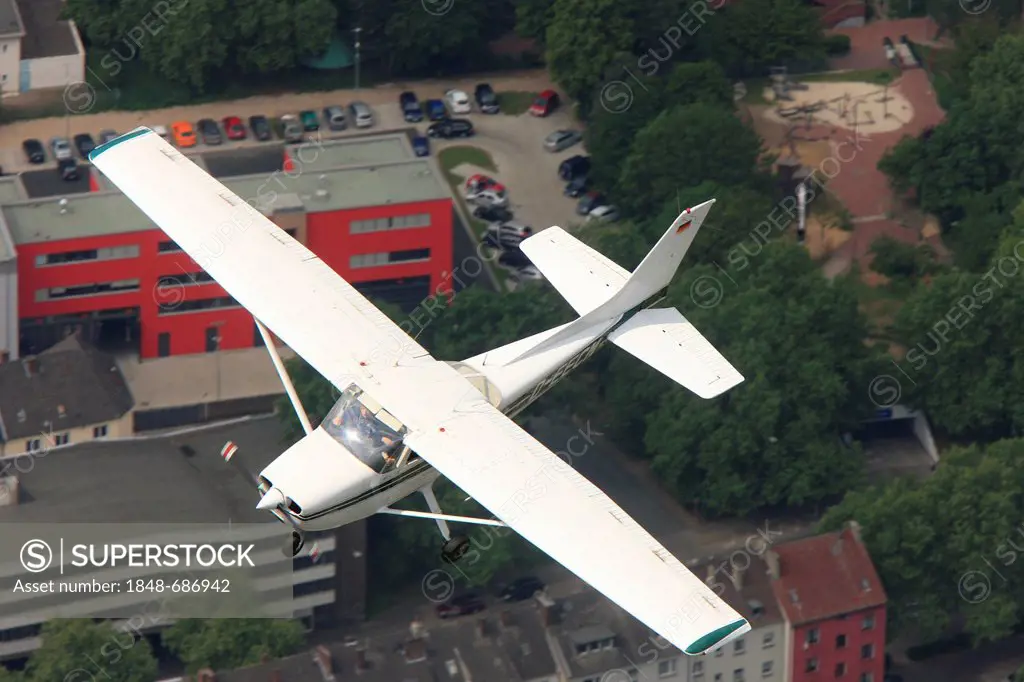 Aerial view, Cessna 172, flying photographer, celebrating the championsip win of BVB, Borussia Dortmund, Borsigplatz, Dortmund, Ruhr area, North Rhine...