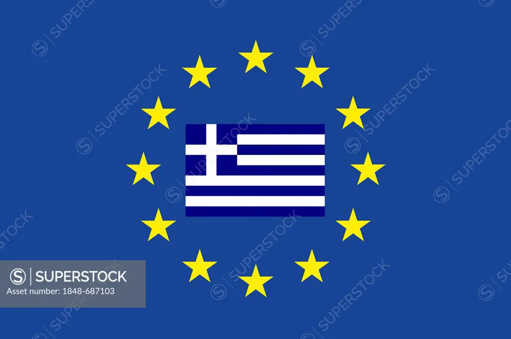 EU sign with the flag of Greece, the stars protecting the country, symbolic image for Europe