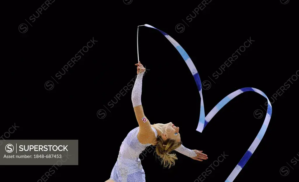 Caroline Weber, AUT, with ribbon, rhythmic gymnastics, Grand Prix Thiais, 09. - 10.04.2011, Paris, France, Europe