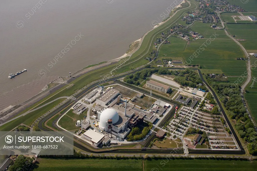 Aerial view, Brokdorf Nuclear Power Plant, Schleswig-Holstein, Germany, Europe