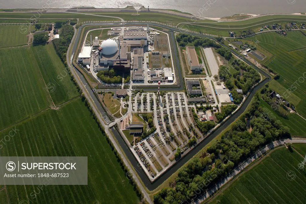 Aerial view, Brokdorf Nuclear Power Plant, Schleswig-Holstein, Germany, Europe
