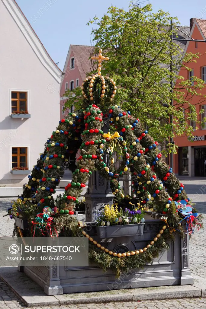 Easter fountain, Freystadt, Upper Palatinate, Bavaria, Germany, Europe