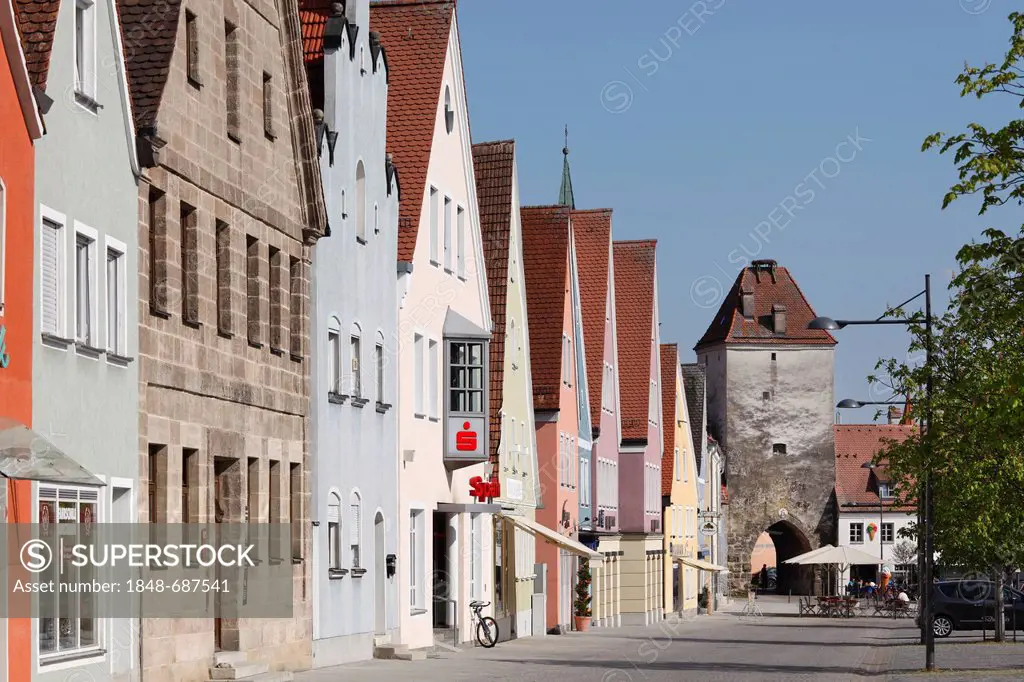 Market square and Unteres Tor, Freystadt, Upper Palatinate, Bavaria, Germany, Europe
