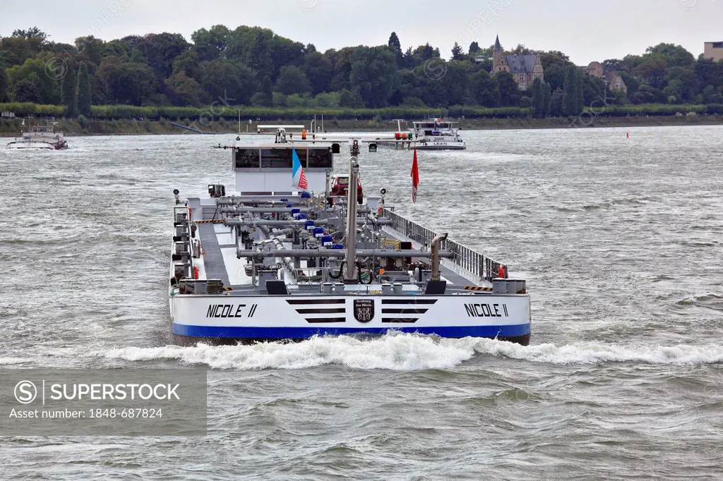 Inland vessel, tanker, Rhine River, Bonn, North Rhine-Westphalia, Germany, Europe