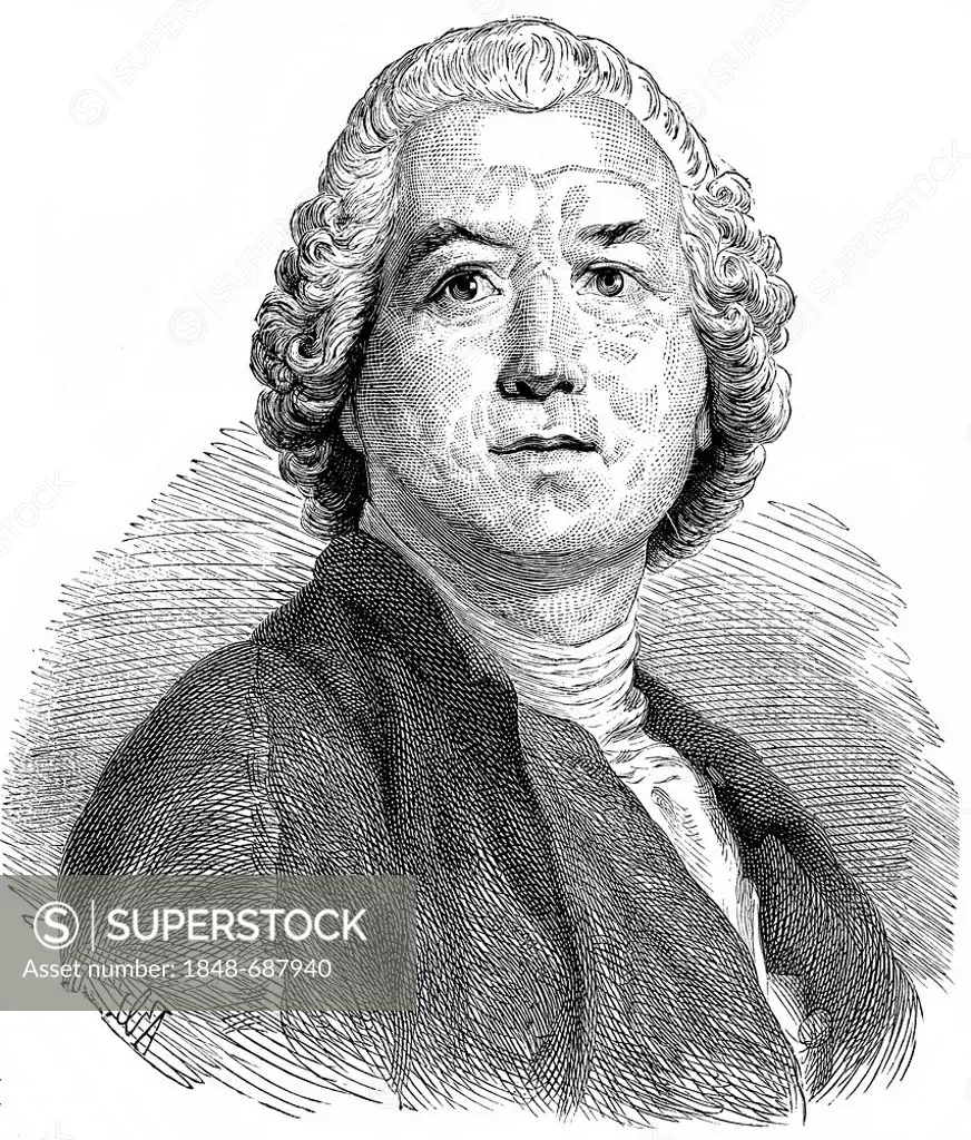 Historical drawing from the 19th century, portrait of Christoph Willibald Ritter von Gluck, 1714 - 1787, a German composer of the pre-classical era an...