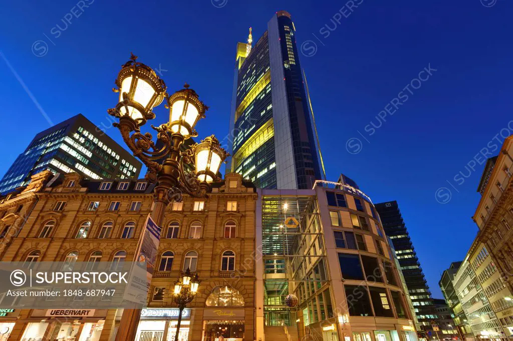 Willy-Brandt-Platz square, looking towards Commerzbank Tower, Frankfurt, Hesse, Germany, Europe