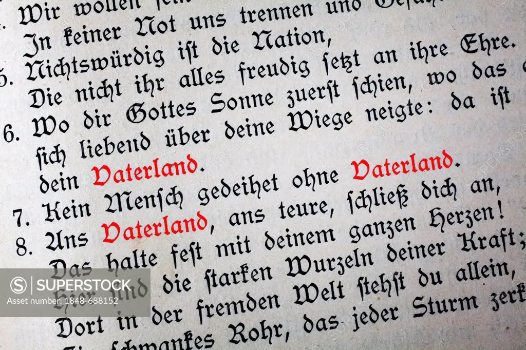 Old German text in Gothic letters with the word Vaterland