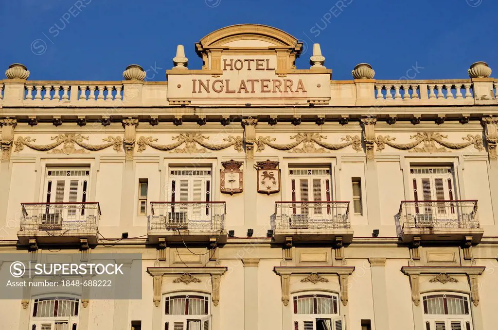 Facade of the Inglaterra Hotel, Habana Vieja, Old Havana, Havana, Cuba, Caribbean