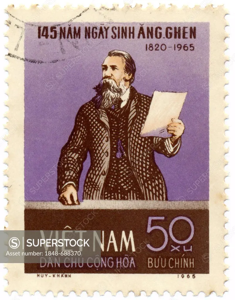Historic postage stamp, Friedrich Engels, 1965, Vietnam, Asia