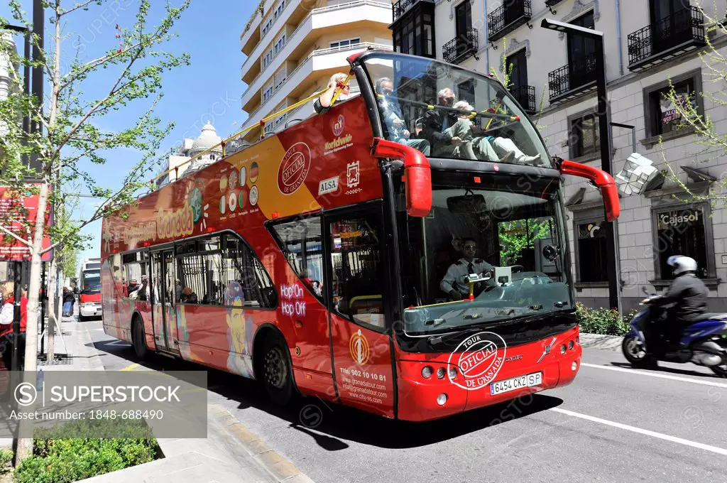 City sightseeing, city bus tour, Granada, Andalucia, Spain, Europe