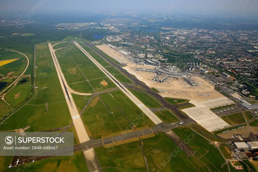 Duesseldorf Airport, aerial view, North Rhine-Westphalia, Germany, Europe