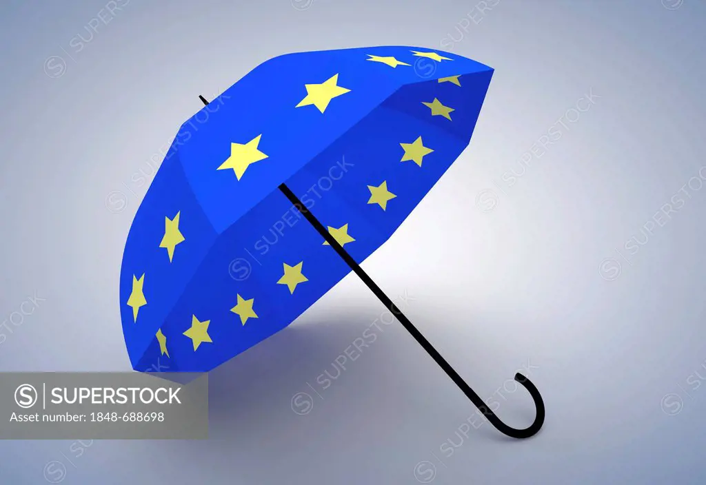 Symbolic image, rescue umbrella, rescue of the euro, euro crisis, bailout, 3D illustration
