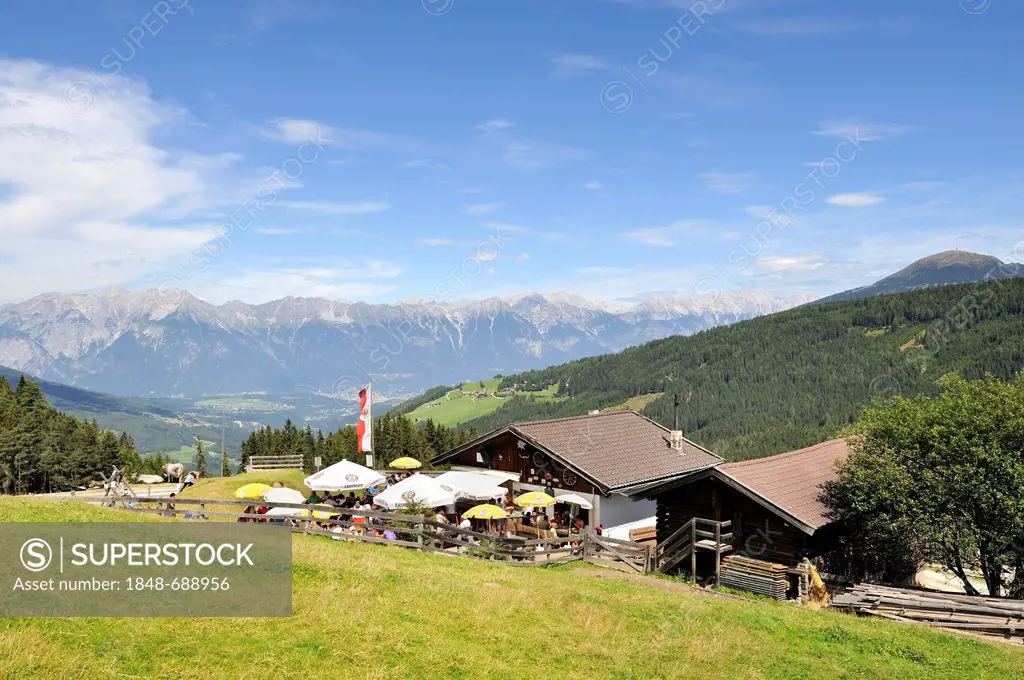 Miederer Ochsenhuette mountain lodge, 1582 m, Stubai Alps, Tyrol, Austria, Europe