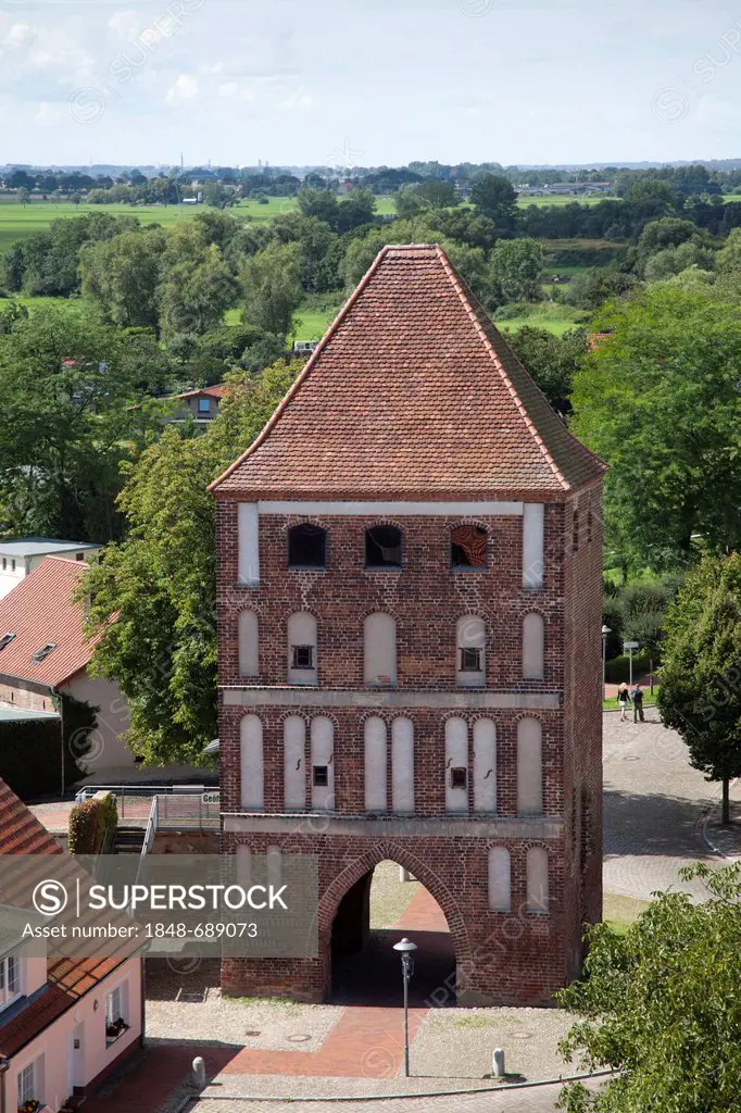 View from the tower of St. Mary's Church, Anklamer Tor gate, Heimatstube municipal museum, town of Usedom, Usedom Island, Mecklenburg-Western Pomerani...