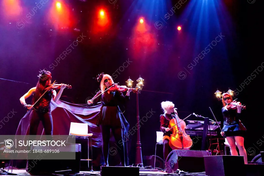 The German pop, rock, classical and gothic string quartet Eklipse, performing live at the Hallenstadion in Zurich, Switzerland, Europe