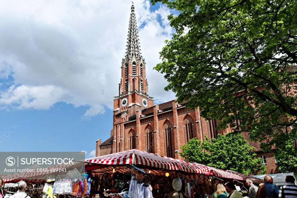 Mariahilf Church during the Auer Dult, a traditional annual market, Munich, Upper Bavaria, Germany, Europe