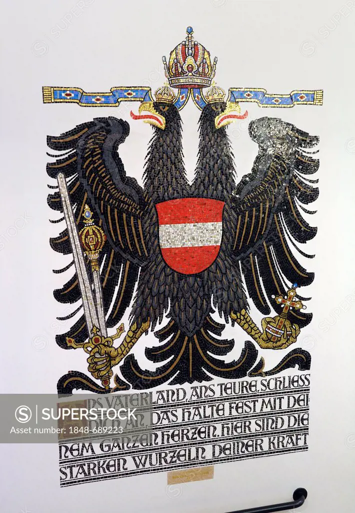 Austrian double eagle, wall painting, German National Library, Leipzig, Saxony, Germany, Europe