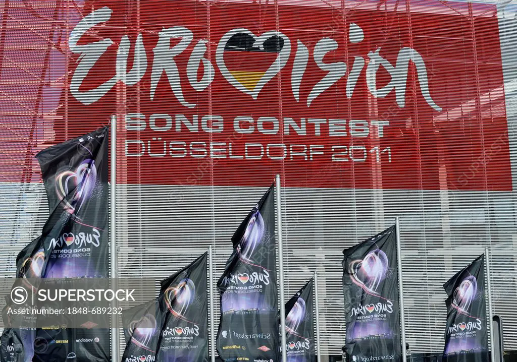 ESC logo on the Esprit Arena stadium which will host the Eurovision Song Contest 2011, Duesseldorf, North Rhine-Westphalia, Germany, Europe