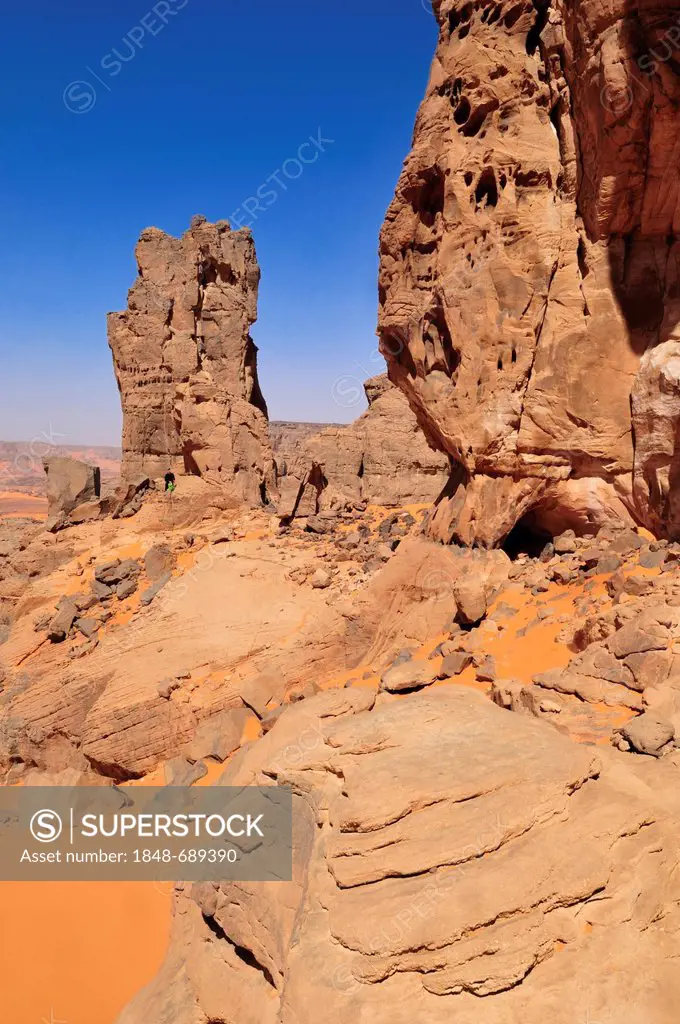 Sandstone rock formation, Tadrart, Tassili n'Ajjer National Park, Unesco World Heritage Site, Algeria, Sahara, North Africa