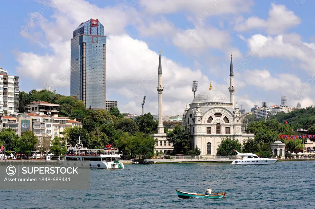 Ritz Carlton Hotel, Dolmabahce Camii or Benzmi Alem Valide Sultan Camii mosque, Besiktas, Bosphorus, Bogazici, European bank of Istanbul, Turkey