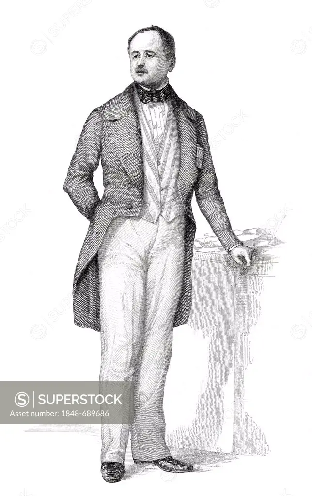 Historic steel engraving from the 19th century, image of the French politician Napoléon Joseph Mouton, 1805 - 1875, member of the French National Asse...