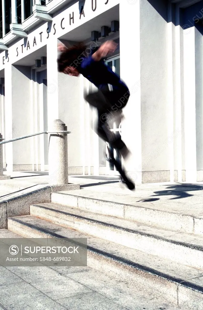 Skateboarder in action, Munich, Bavaria, Germany, Europe