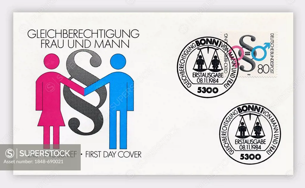 First day cover of the German Federal Post Office, Gleichberechtigung Frau und Mann, German for Equal rights of women and men, 1984, Germany, Europe