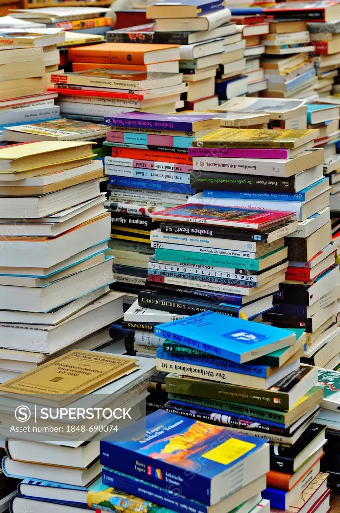 Stacks of books, Auer Dult, Munich, Bavaria, Germany, Europe
