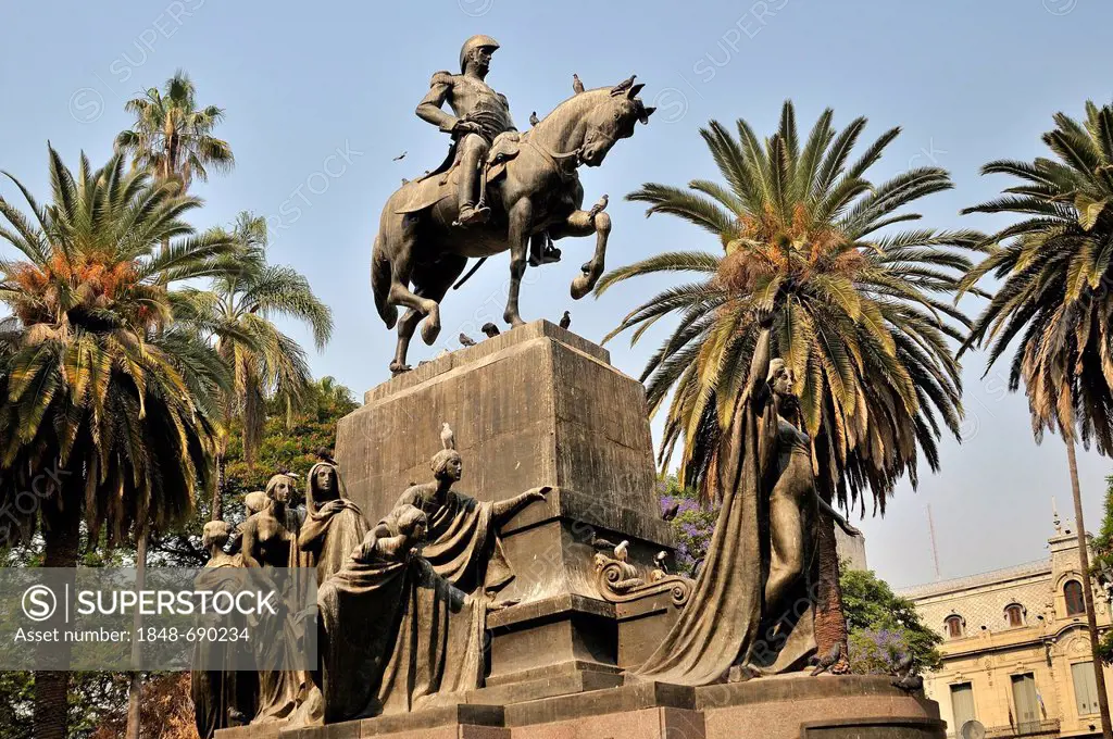 Equestrian statue in the Plaza San Martin, Salta, Argentina, South America