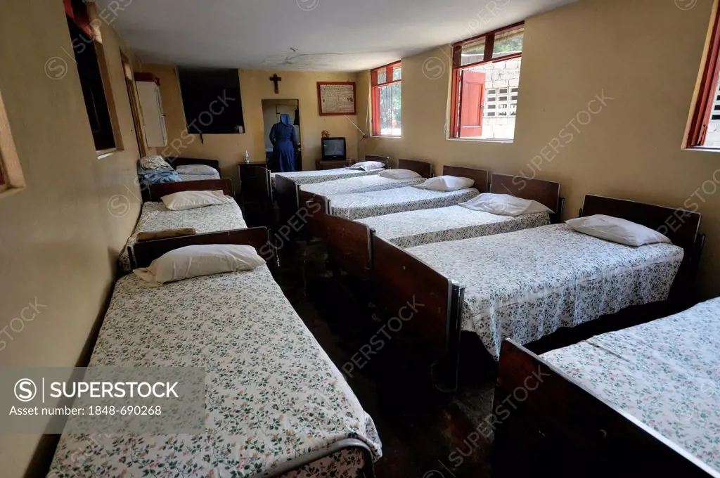 Dormitory of a retirement home run by nuns, Port-au-Prince, Haiti, Caribbean, Central America