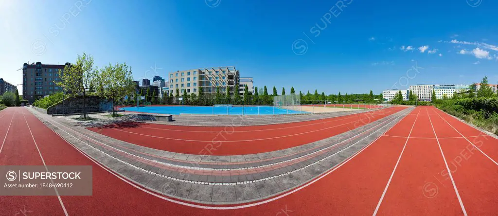 Panoramic view, sports field in Ministergaerten, gardens, Berlin-Mitte, Berlin, Germany, Europe