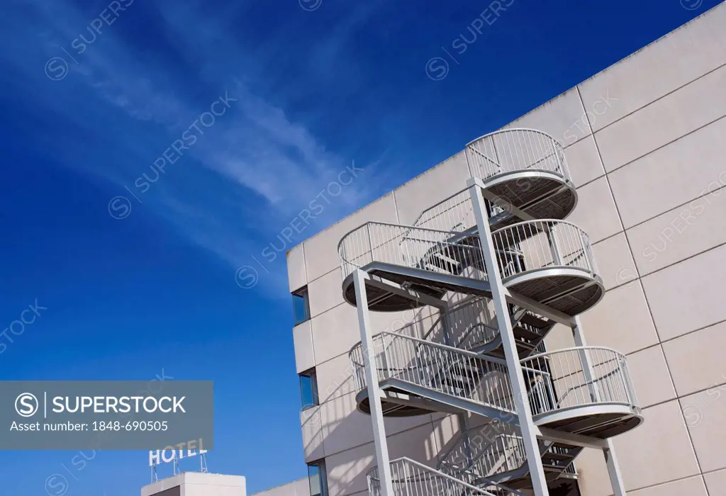 Multistorey building, modern hotel with emergency stairs, Barcelona, Spain, Europe