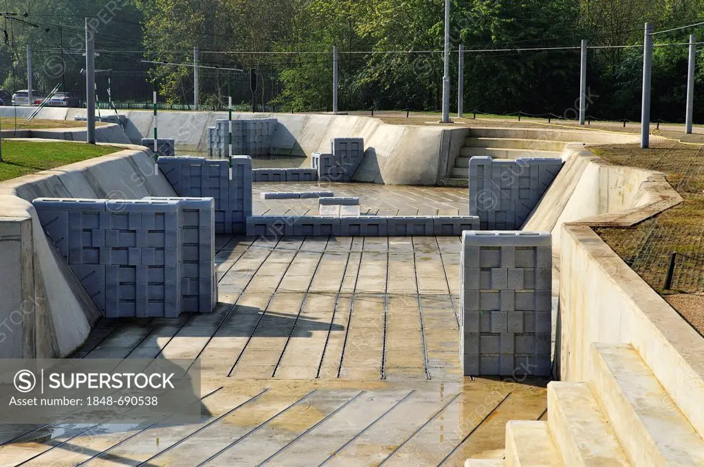 The 160m Legacy Loop drained of water at the 2012 Olympic White Water Centre on opening day, Lee Valley White Water Centre, Hertfordshire, England, Un...