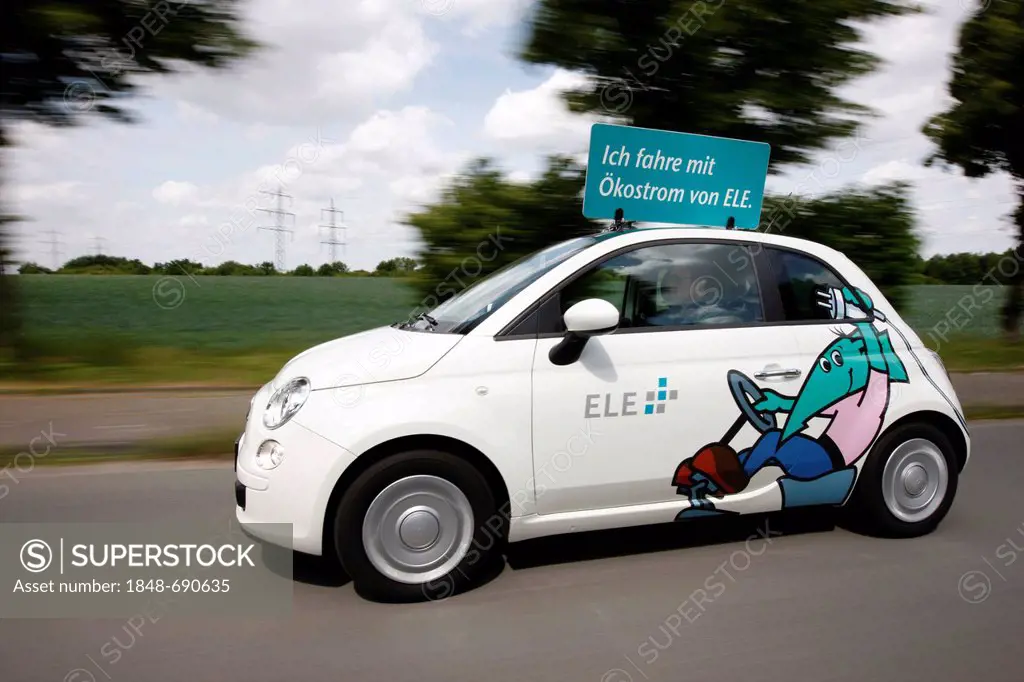 Electric car of the Emscher Lippe Energie GmbH, ELE, type Fiat 500, Gelsenkirchen, North Rhine-Westphalia, Germany, Europe