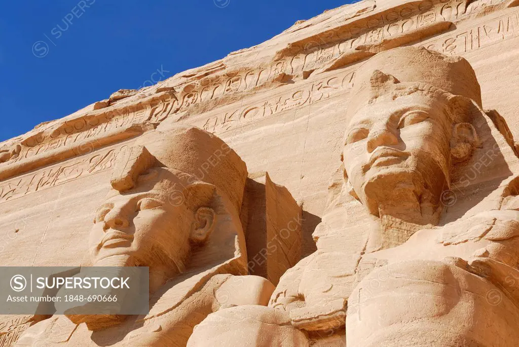 Statues of Pharaoh Ramses II at the Great Temple, Abu Simbel, Nubia, Egypt, Africa