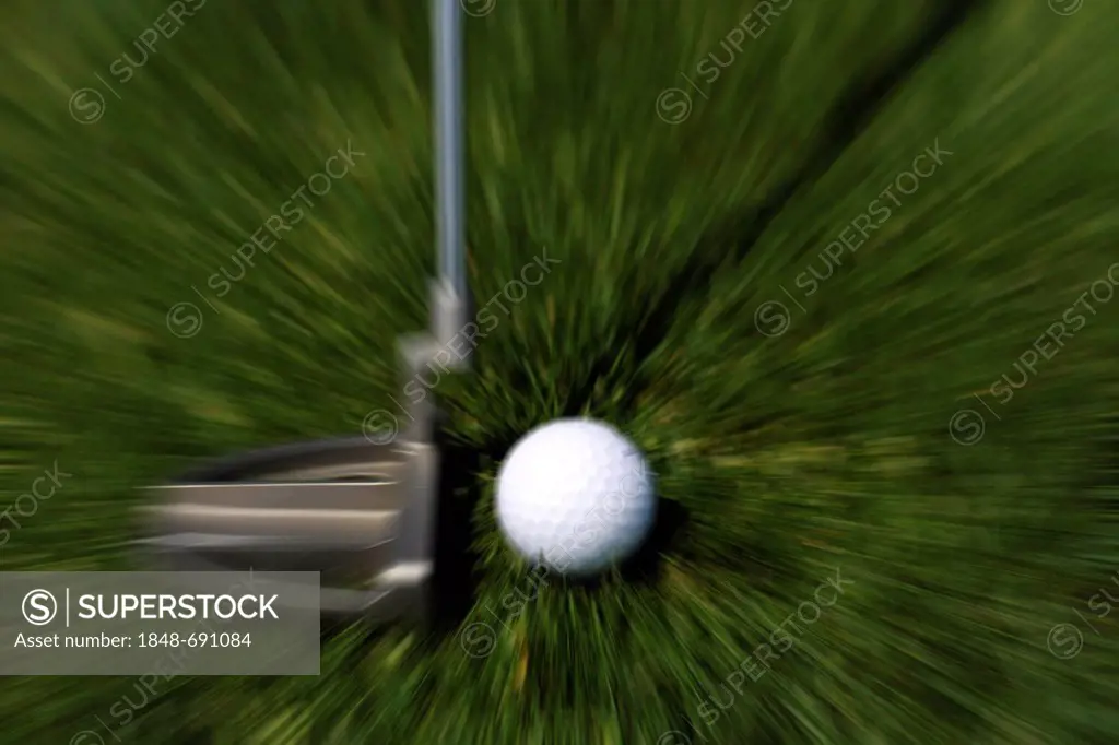 Golf, club and golf ball at putting