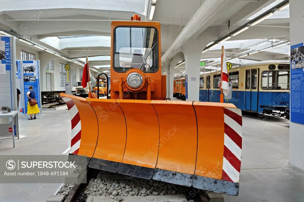 Old tram snow plow at the MVG-Museum, Muenchner Verkehrsgesellschaft, MVG, Munich Public Transportation Company, Munich, Bavaria, Germany, Europe
