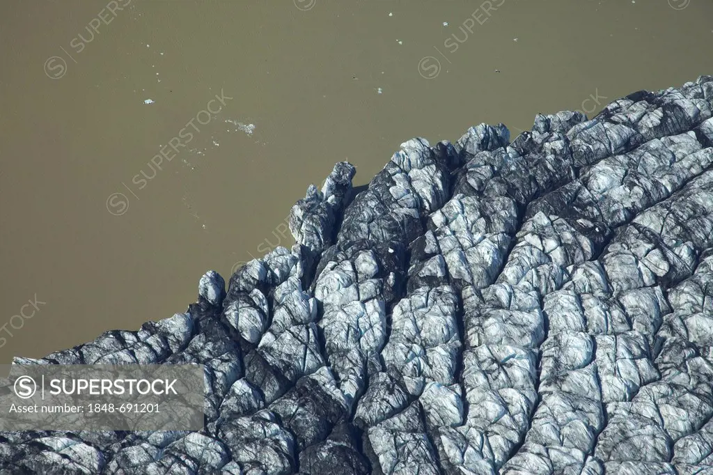 Aerial view, glacial lake with calved ice from the Vatnajoekull glacier, Iceland, Europe