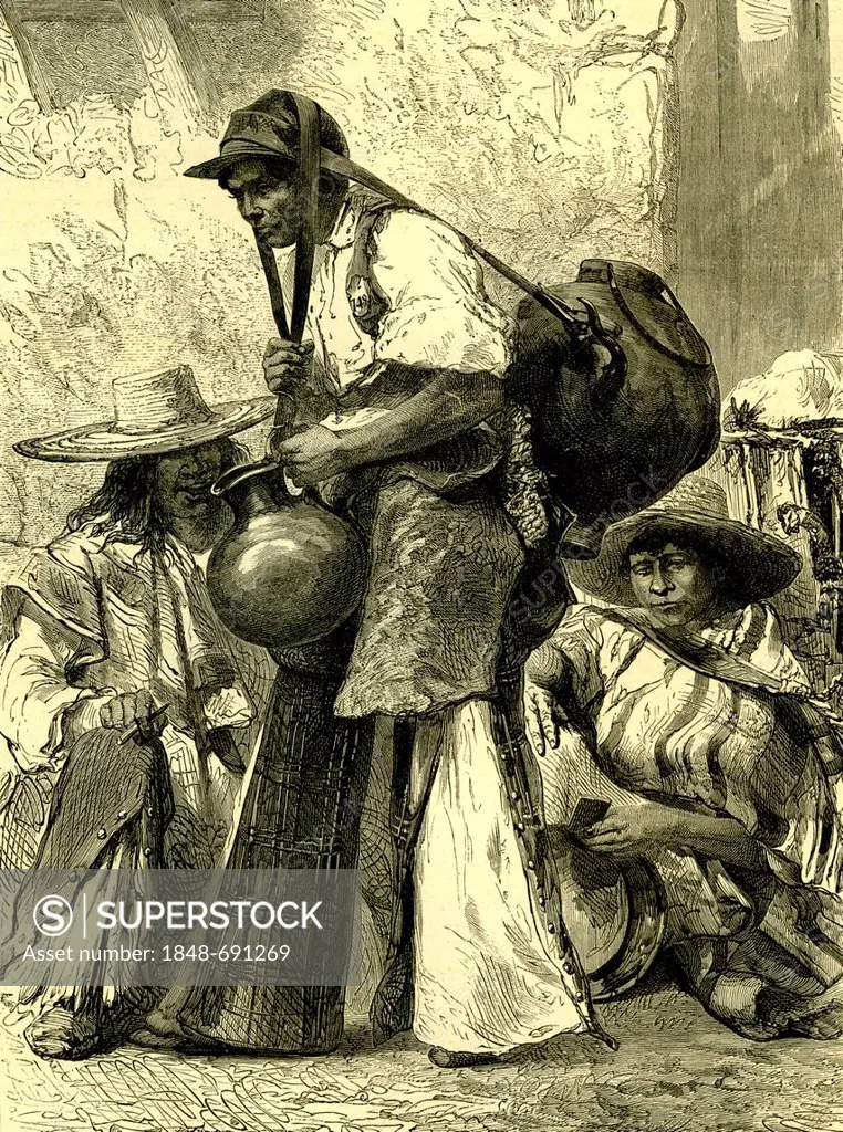 Mexican water merchant, Mexico, historical illustration, 1869