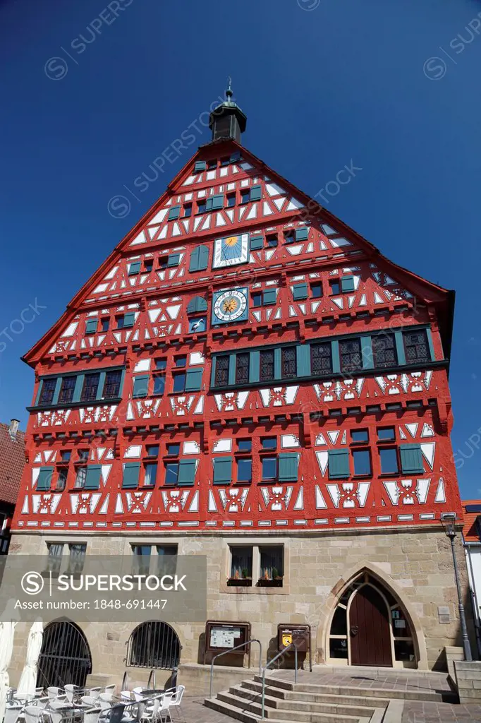 Town hall, historic half-timbered building dating from 1556-57, market square, Grossbottwar, Baden-Wuerttemberg, Germany, Europe