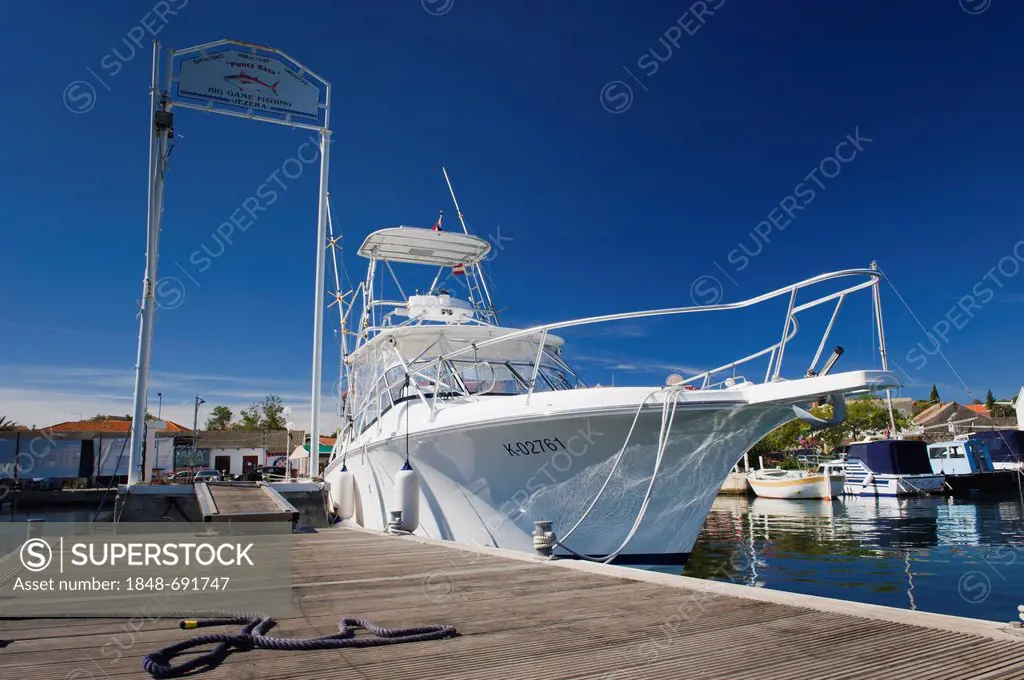 Boat for deep sea fishing in the fishing village of Jezera, Murter island, Kornati, Dalmatia, Croatia, Europe