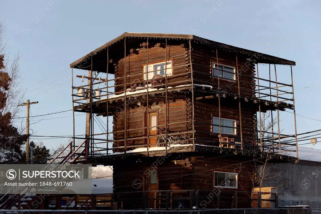 Construction of Alaska Highway, historic log building, Log Skyscraper, Whitehorse, Yukon Territory, Canada